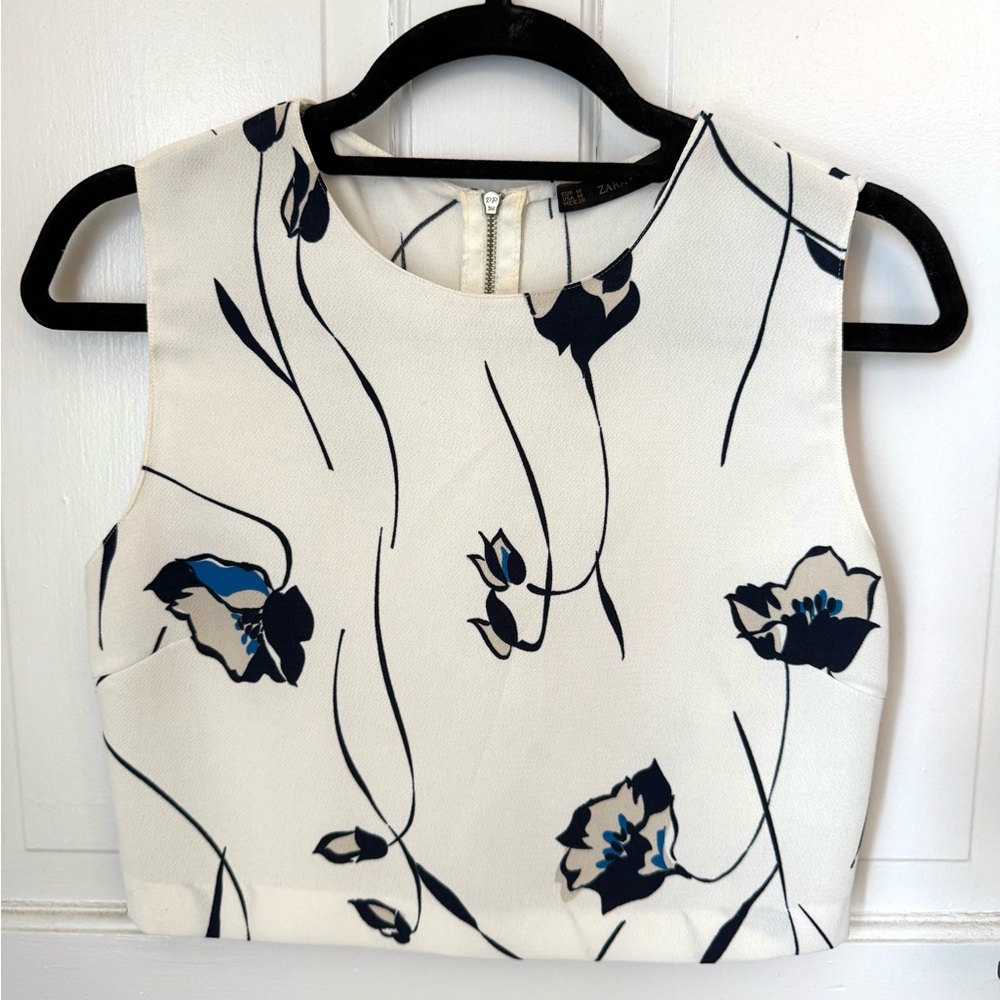Zara White Sleeveless Crop Blouse